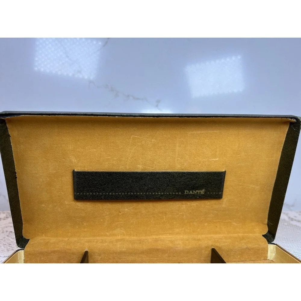 Vintage Dante‎ Men's Valet Jewelry Box Faux Leather Gold Crest Mid-Century